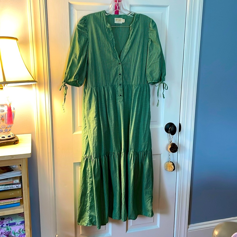 Super COOL & FLATTERING NWOT NatioN LTD blue green stripe dress M 💕